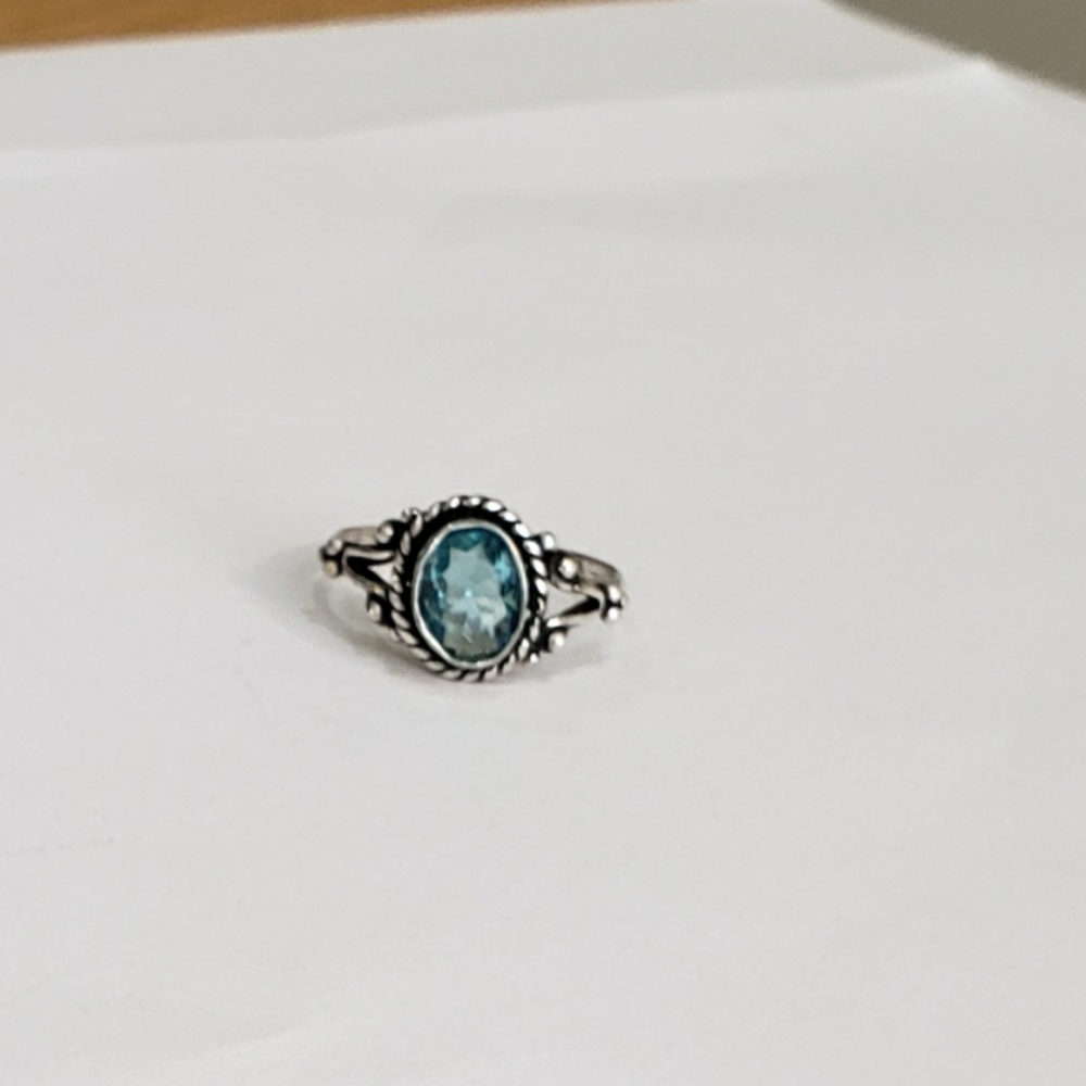 Blue topaz ring, 925 silver blue topaz ring, 925 blue topaz vintage ring - Picture 4 of 14